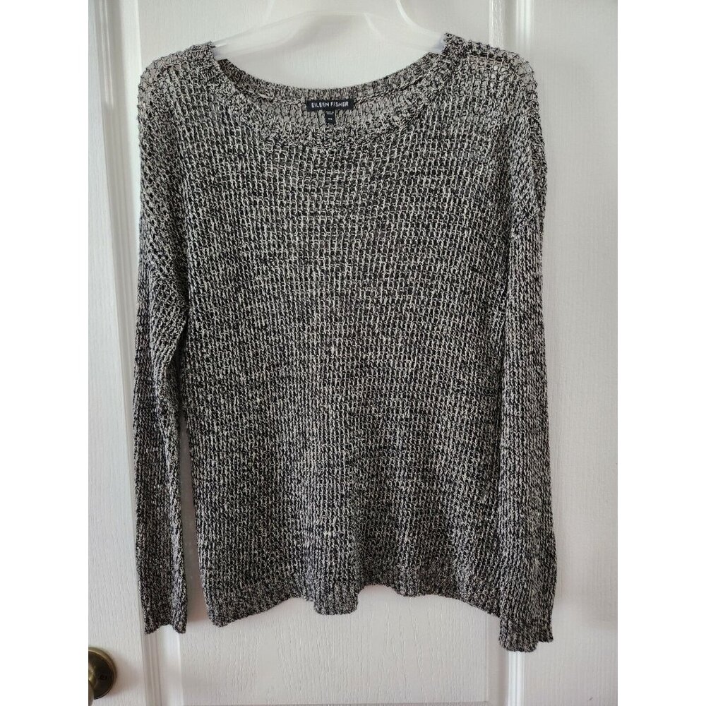 Eileen Fisher‎ Linen Wool Blend Women's Sweater Black Bronze Lagenlook Size XS